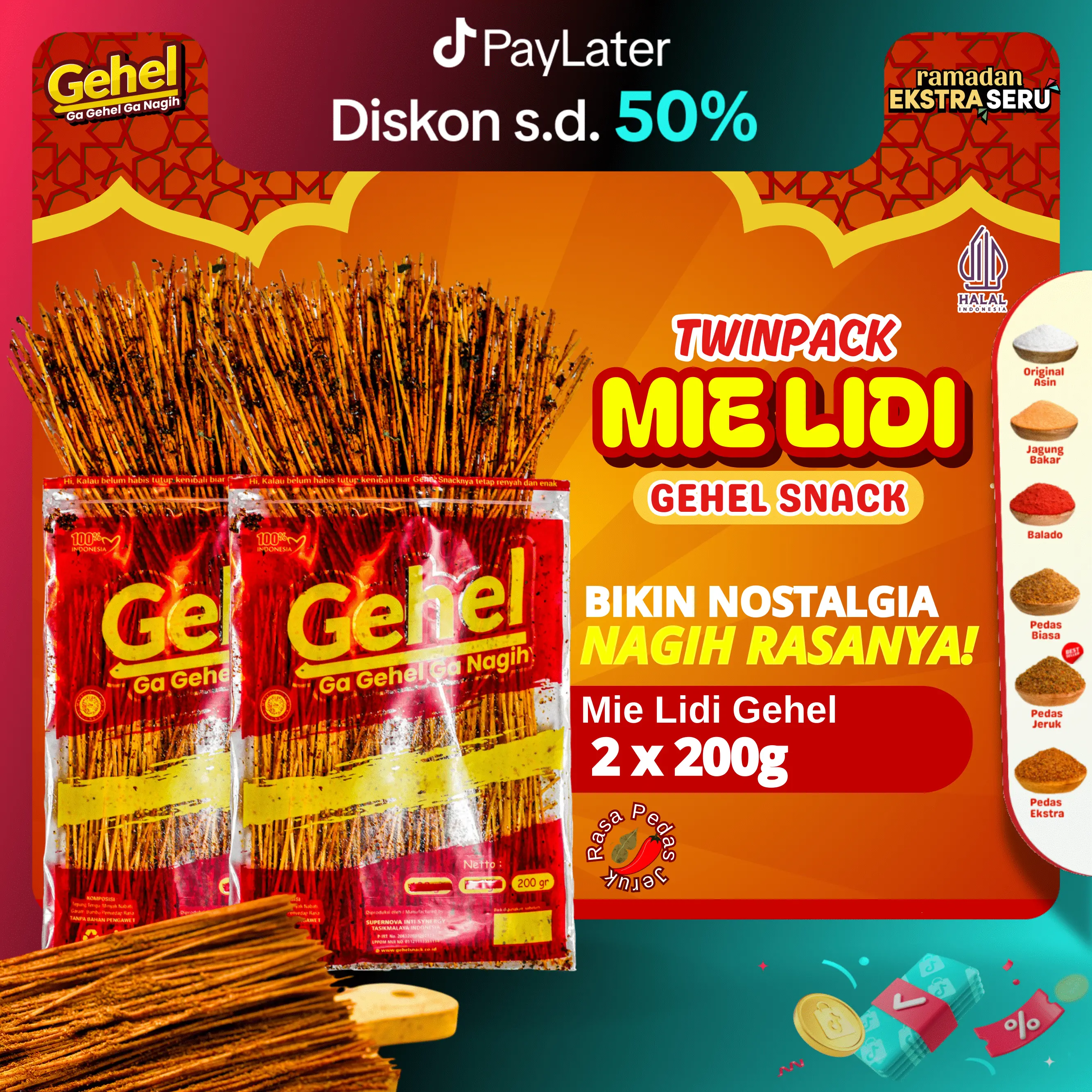 [CRAZY SALE] Twinpack Mie Lidi Gehel Pedas Jeruk 200gr x 2 - Diskon Lebih Hemat! - Camilan Instan Mie Instan Food Noodles Goreng