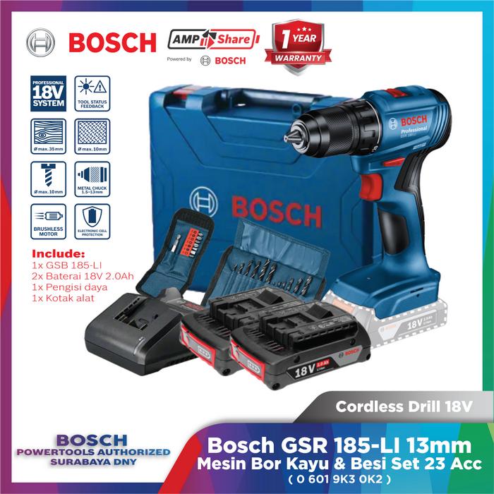 Gambar Bosch GSR 185 LI Cordless Drill 13mm Mesin Bor Kayu & Besi 18V Set GSB 185-LI dari Bosch Tools Authorized DNY Kota Surabaya Tokopedia