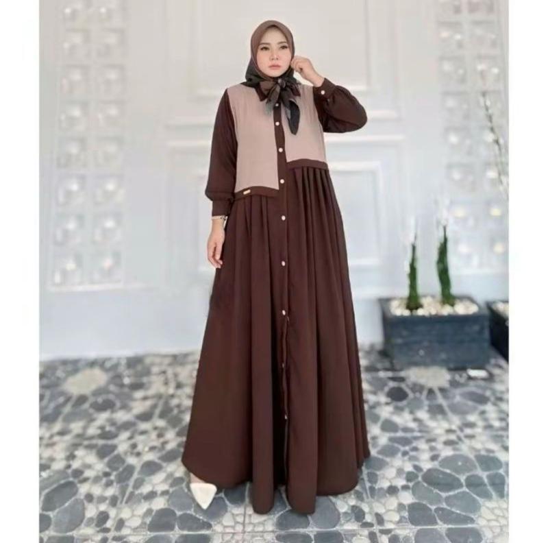 Product Introduction of Gamis Muslim Premium Abaya Tania Dress  Kancing Aktif Crinkle Airflow | Gamis Wanita Abaya Tania Dress Variasi Tali Samping | Gamis Kondangan Cantik Nyaman | Gamis Pesta Mewah Kerah Formal 3