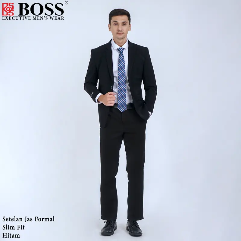 BOSS Setelan Jas Formal Pria Slim Fit RJB Hitam 1