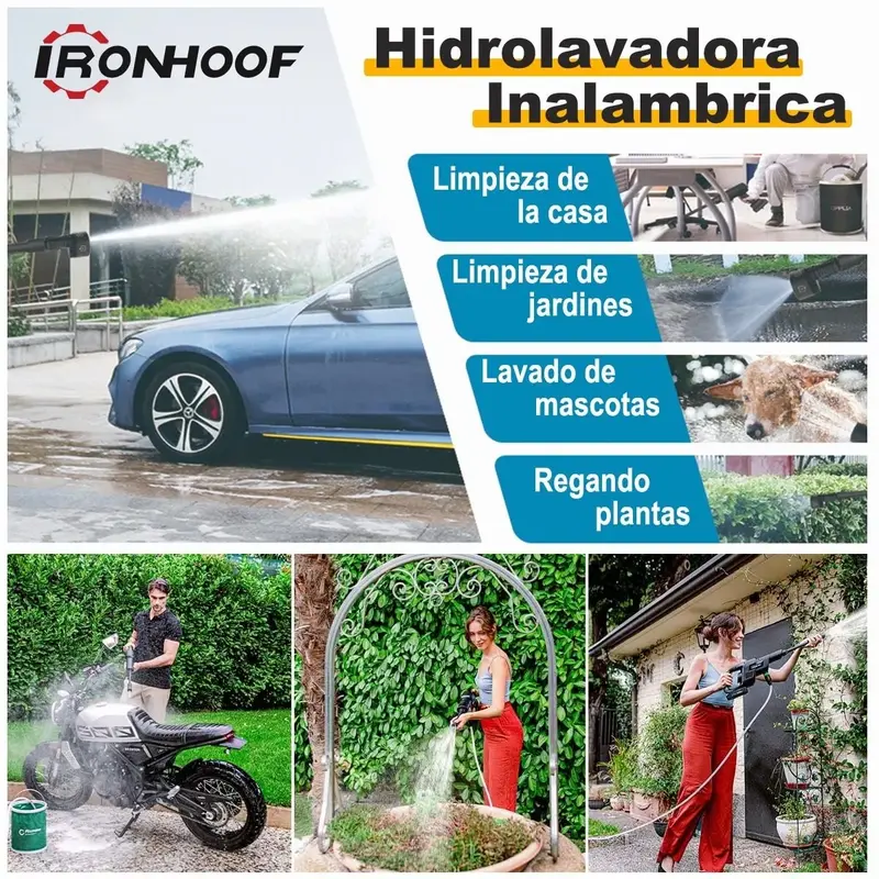 Pistola Para Hidrolavadora Electrica Portatil Inalambrica Incluye 2 Baterías, Manguera De 5M Hidrolavadora eléctrica portátil y inalámbrica negro de 550W con 680psi de presión máxima - Foto 8