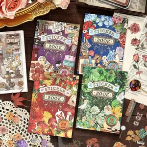 20 Sheets/Book Die-Cut Sticker Book PET Material Plant & Flower Theme Clear Printing Tear and Use Waterproof and Durable Perfect for Decorating Journals Photo Albums Scrapbooks