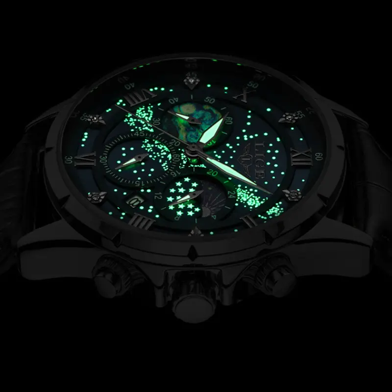 L E Business tch Men Cas l Fashion Bla Leather tches for Men Outdoor Sports Luminous terproof Men's Q rtz Wrist tch