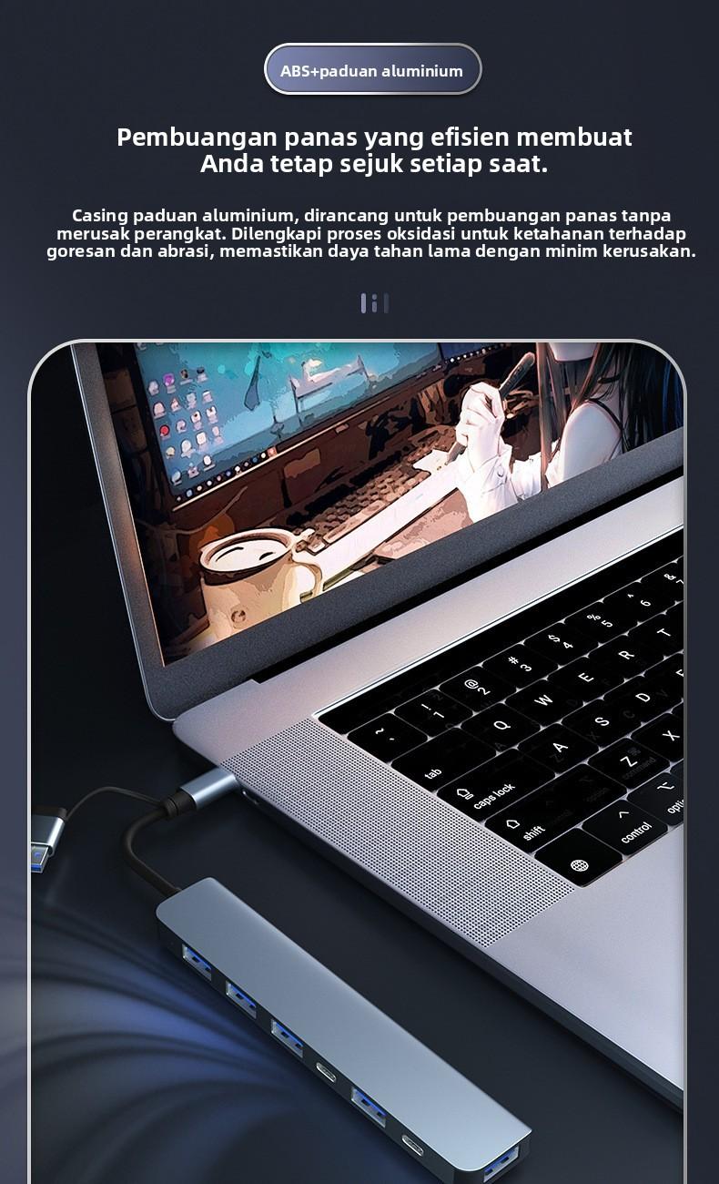 Hub 7-in-1 USB Type C USB 3.0 & 2.0 Kecepatan Maksimum 5Gbps untuk PC Laptop Telefon dan Tablet Computer Card Hub 7-in-1 USB Type C USB 3.0 & 2.0 Kecepatan Maksimum 5Gbps untuk PC Laptop Telefon dan Tablet Computer Card