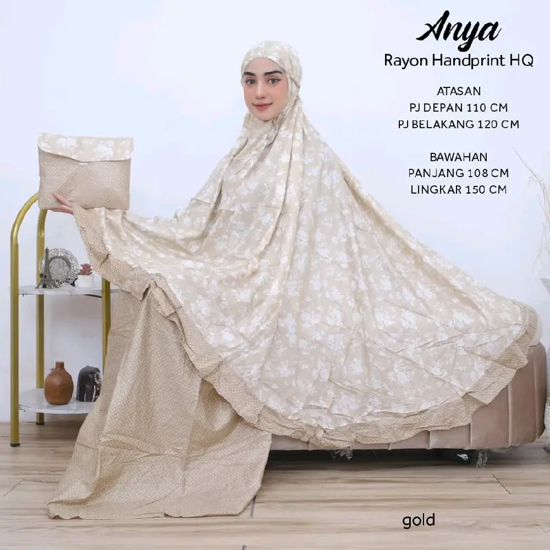 Mukena Dewasa Jumbo Rayon Handprint HQ Aksen Rempel ANYA by Imtiaz Moslem Atasan Bawahan 4
