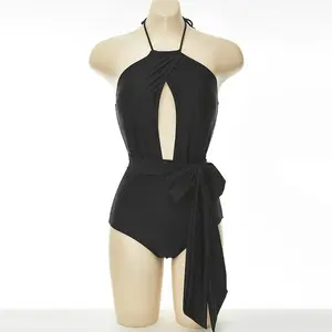 Bikini Swimsuit Beachwear One-Piece Baju Renang Wanita Neck Halter Tali X Belakang dan Pinggang Fashion Bikini