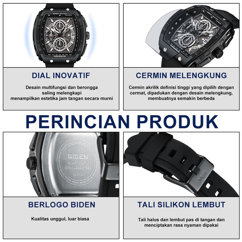 【003Harga telah diganti, cepat beli】BIDEN Jam Tangan Pria Anti Air Olahraga Multifungsi Tali Silikon Pria Jam Tangan Cowok Original YNR028 6