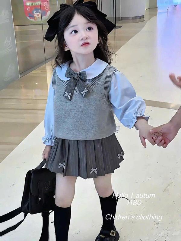   6-18kg  TD297 sét áo 3ct áo sơ mi tay bồng mix gile len phối cv xếp ly xinh xắn cho bé - Đầm 