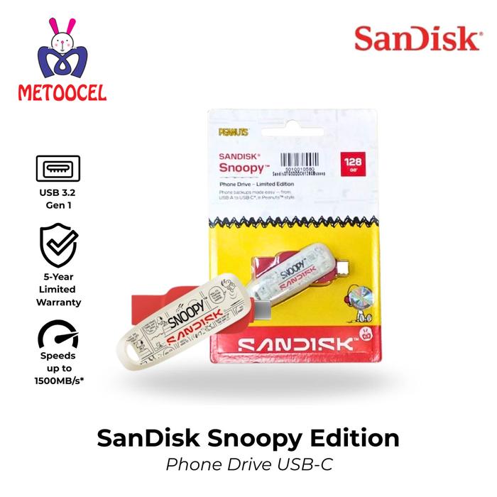 Gambar SanDisk Snoopy Phone Drive 64GB 128GB 256GB Limited Edition USB Type-A & Type-C Flashdrive - 64GB dari Metoocel Kota Semarang Tokopedia