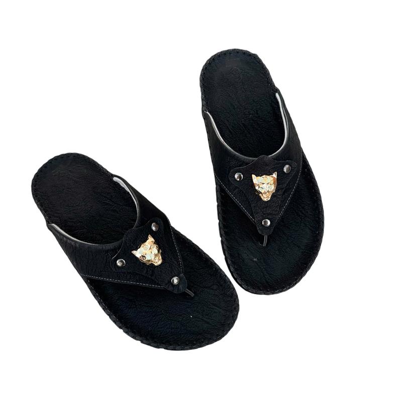  Dép Kẹp Nam Da Bò Màu Đen Dập Vân Hoạ Tiết Đế Khâu Chắc Chắn H91 Dép Đế Bằng Sandal Hoa Dép kẹp - Size 38-43 dép lào dep quai kep 