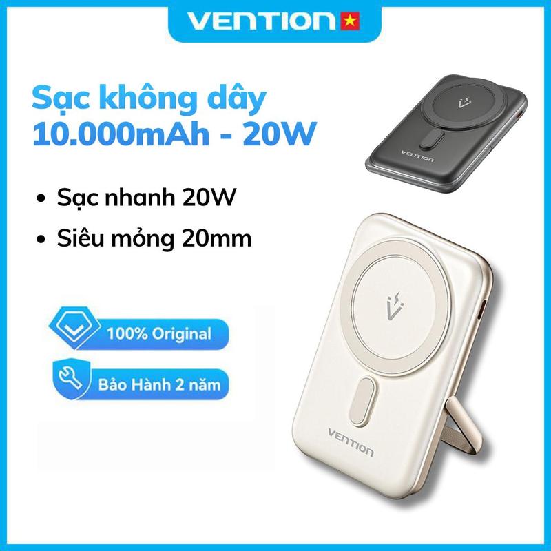  10000mAh Sạc Dự Phòng 20W PD - Sạc Không Dây Từ Tính - Chân Kẽm Chống Trượt - Chống Rơi - 2in1 Đa Năng - Bảo Hành 12 Tháng 