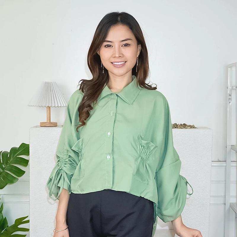 Product Introduction of Mamiw colection - kemeja lengan serut seorina shirt  Atasan Wanita 2