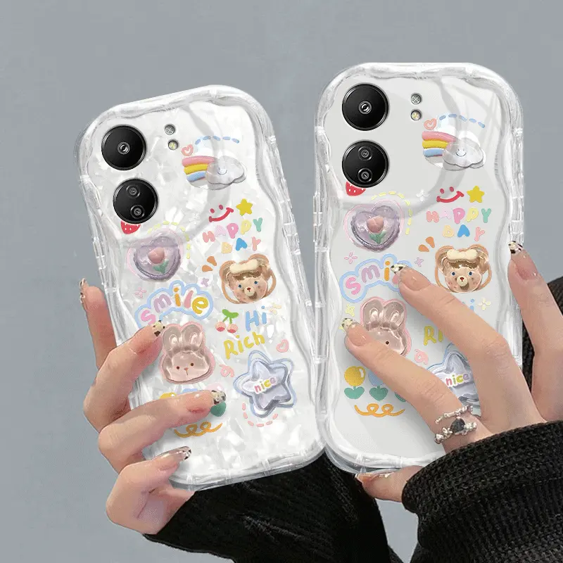 Casing hp REDMI13C(4G)/POCOC65/13C(5G)/POCOM6(5G) Boneka kartun lucu gelombang transparan cangkang lembut wanita all-inclusive anti-jatuh case