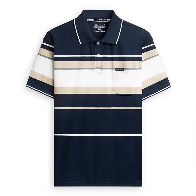 Áo Thun Nam Trung Niên Tặng Bố Có Túi Kẻ Sọc Ngang - Chất Liệu Cotton Mềm Mịn Menswear Có Cổ Ngắn Tay Shirt Big Size Polo ⭐⭐⭐[áo polo] đen + quân đội xanh lá đơn điệu áo polo be không viền  sang trọng áo polo Kem Tay Ngắn