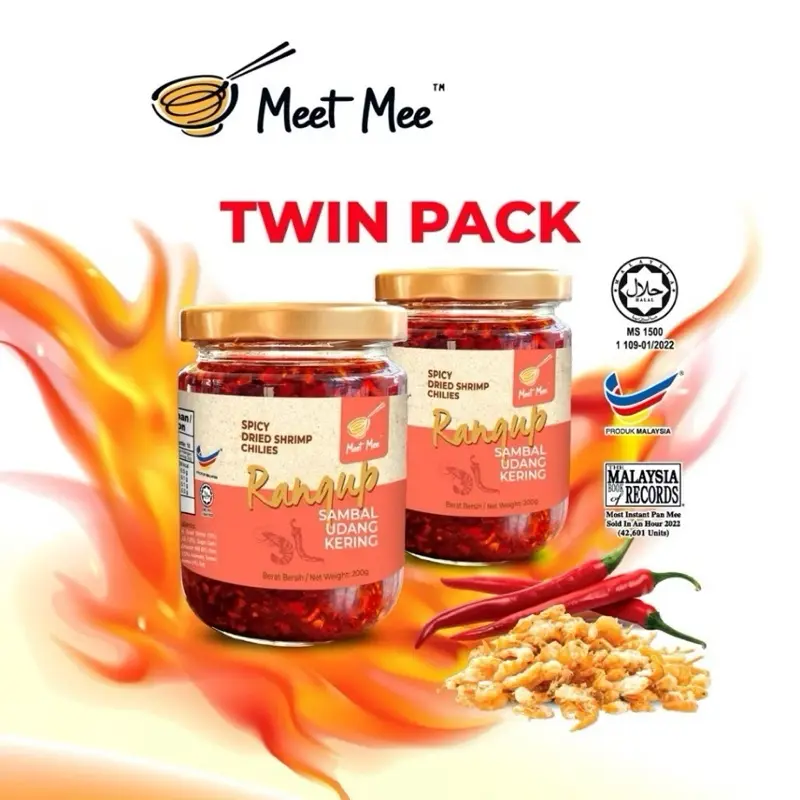2 x Halal Premium Spicy Dried Shrimp Chilies (Crispy) Sambal Udang Kering Premium (Rangup) Instant
