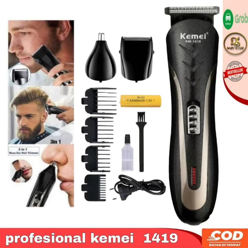 Satu Paket Barbershop Pencukur Rambut Kemei Rechargeable Hair Clipper Alat Cukur Rambut Jenggot Kumis Multifungsi Lengkap 4