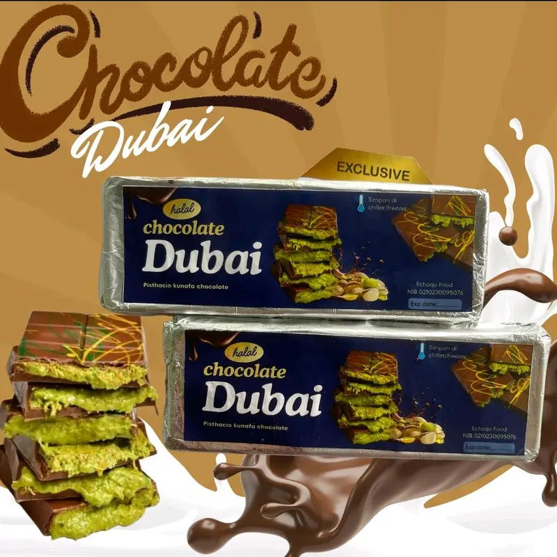 Coklat Dubai Pistachio Kunafe Enak 100gr - Snack Food Wafer dubái - Jajanan, Chocolate 0