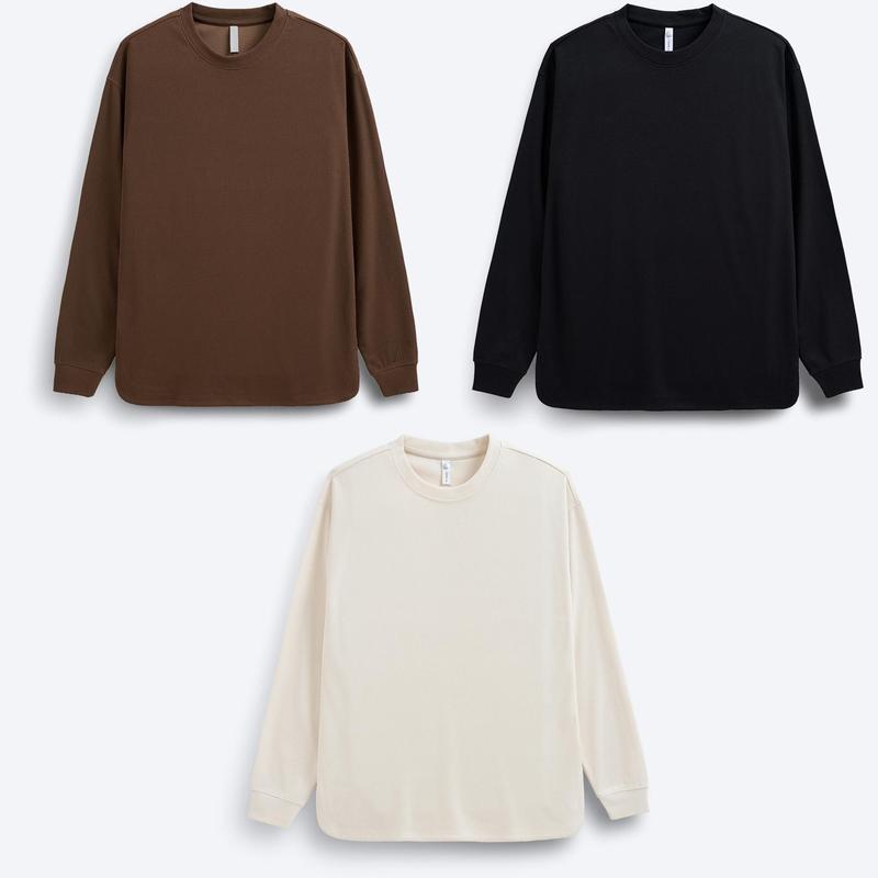 Áo Nỉ Nam Dài Tay Xẻ Tà L.3.7887 Form Loose Menswear Cổ Tròn Tre Bi