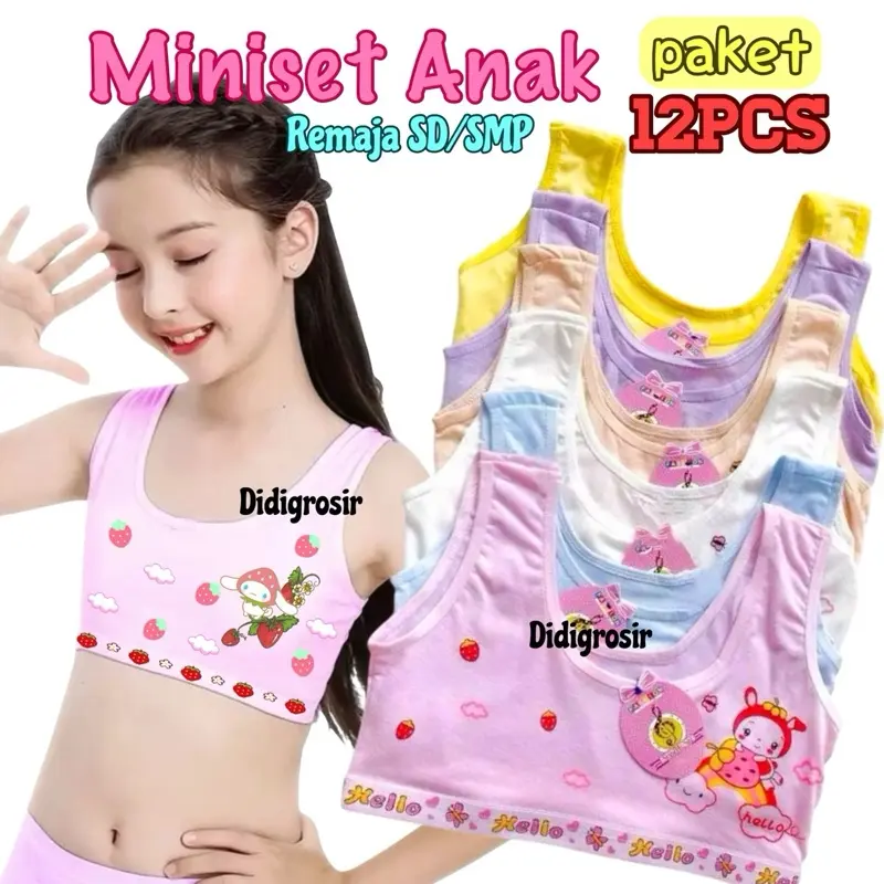1 lusin miniset anak remaja bra mini anak SD SMP katun motif lucu murah Perempuan Fashion
