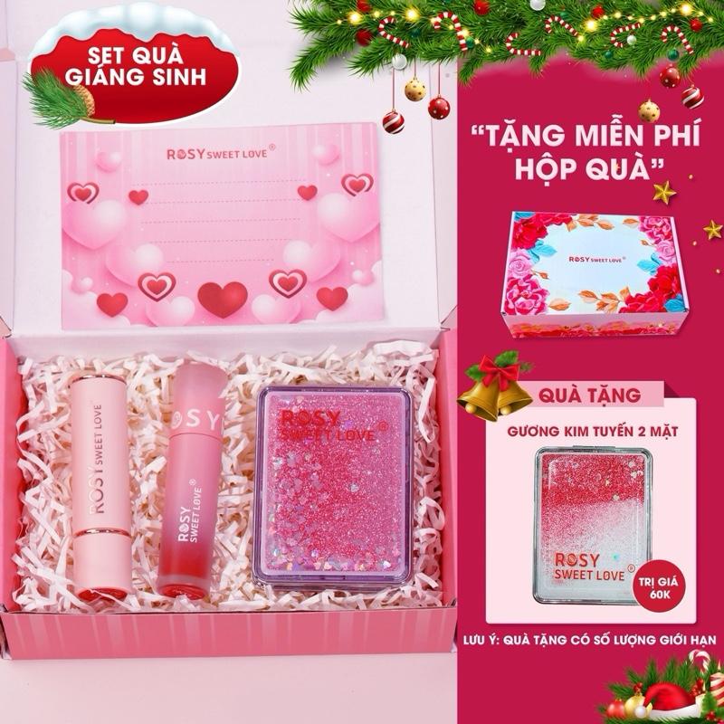   SET QUÀ 14 2  COMBO 1 SON SÁP Rosy Sweet Love và 1 son kem lì CHOCO Soft Lip Tint - Lên màu chuẩn dưỡng mềm môi Cosmetic Mỹ Phẩm Son Môi Trang Điểm 