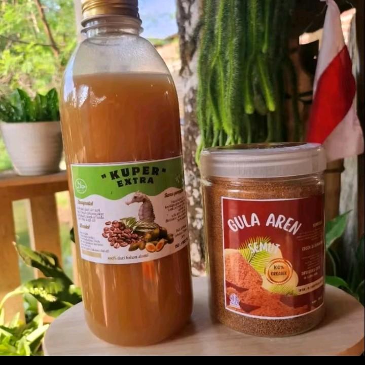 kuper xtra kl 1000ml dan 1toples gula aren organik 0