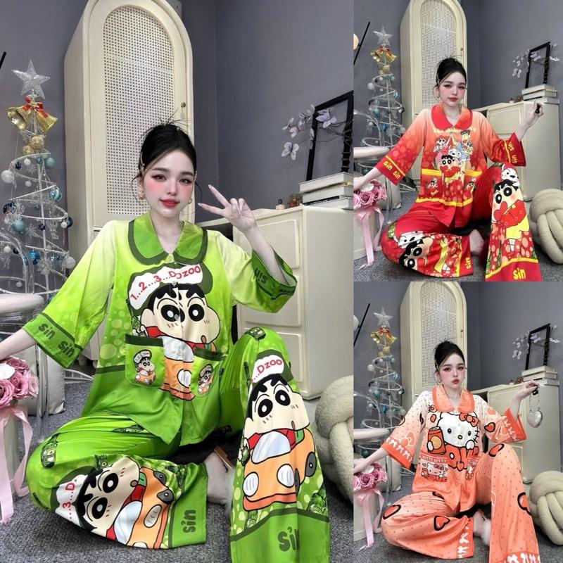  Đồ bộ tay lửng quần dài lụa latin thiết kế mới size dưới 65kg quần dài pijama tay lỡ đồ bộ nữ mặc nhà thoải mái bộ ngủ lụa đồ ngủ nữ bộ tay lỡ 