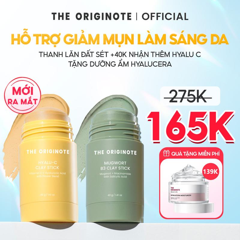 [MỚI] Combo 2 Thanh lăn mặt nạ đất sét Hyalu-C và Mugwort The Originote làm săn chắc dan lột mụn đầu đen Trắng da