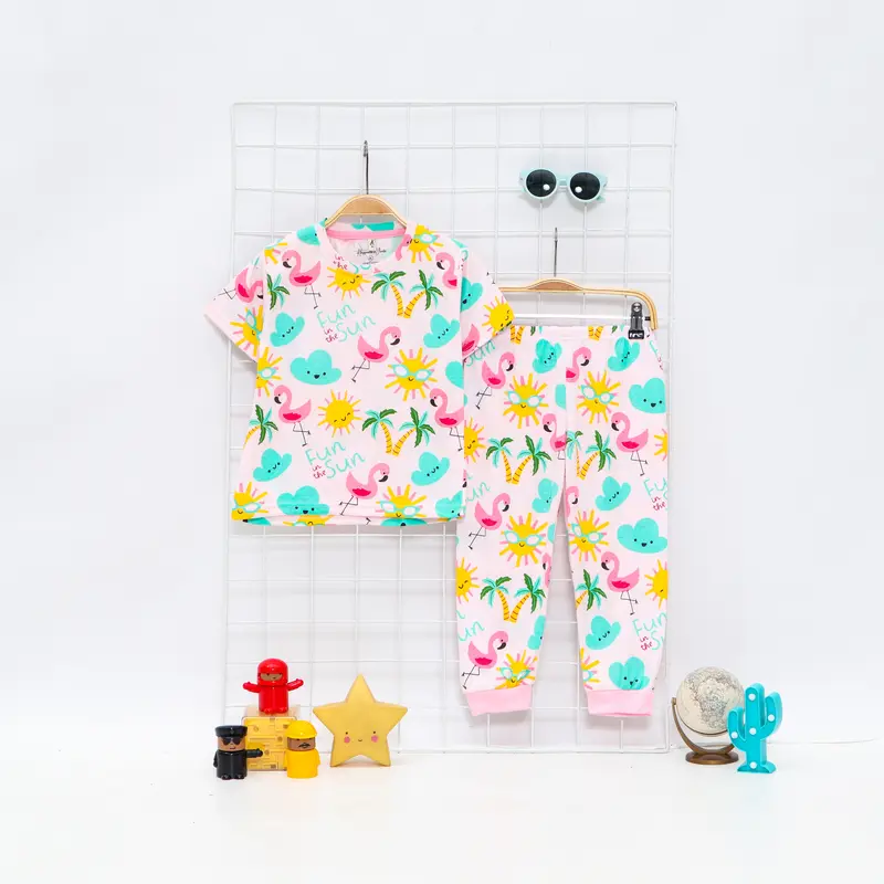 Peachbello Set Pakaian Tidur Anak Usia 1-6th Bayi Lengan Pendek Anak Perempuan Bahan Katun 7