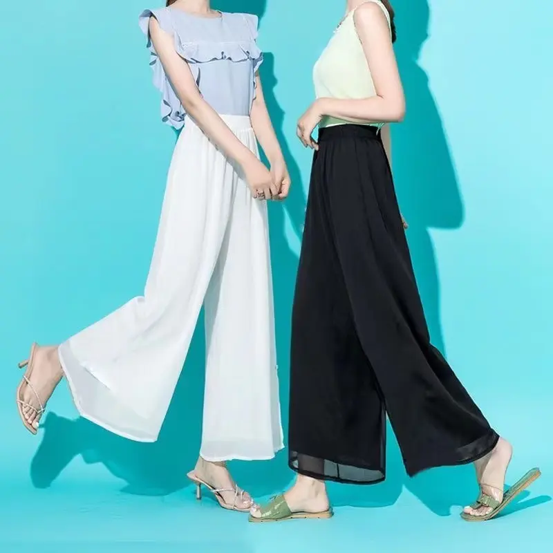 Quần Ống Rộng Dài Cho Nữ, Quần Voan Muslimah Dáng Rộng, Cạp Cao, Hông Lớn