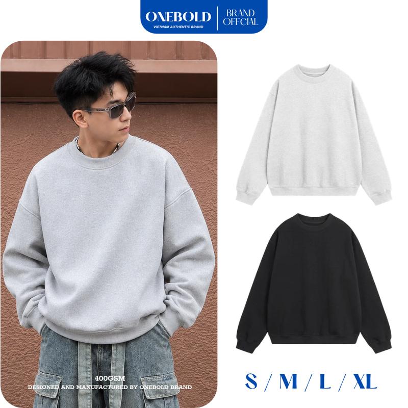 Áo SWEATER TRƠN Nỉ Chân Cua Nam Nữ Form Rộng 400gsm, Áo Dài Tay Unisex ONEBOLD BRAND X SWEATER