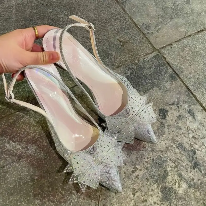 Giày meca đính nơ đá bảy màu( chuẩn size)- giày cao gót-shoes .
