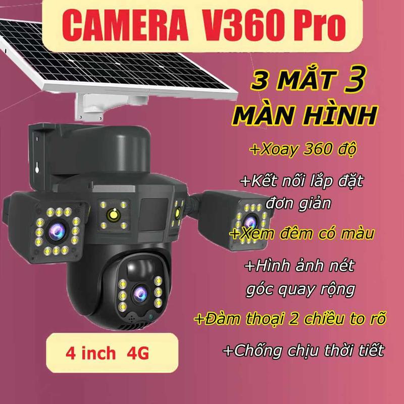 V360 Pro 3 mắt 3 màn hình 3 inch 4K HD1080P camera an ninh ngoài trời năng lượng mặt trời thẻ SM cung cấp mạng 