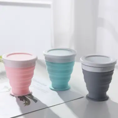 (LITTLE BEE) Gelas Lipat Travel Collapsible Silicone Cup 200ml Foldable Silikon Cangkir Strap Mug Kopi Susu Teh Kekinian Bahan Aman Silikon Kelas Makanan Desain Lipat Portabel