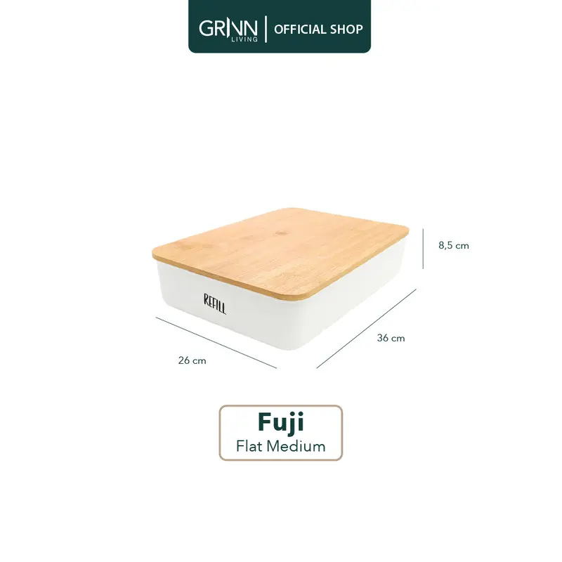 (COD) GRINN LIVING Fuji Flat Storage Box Organizer / Tempat / Kotak Penyimpanan / Serbaguna Medium untuk Masker / Obat Tutup Bambu / Kayu Aesthetic / alat kamar jadi estetik 2
