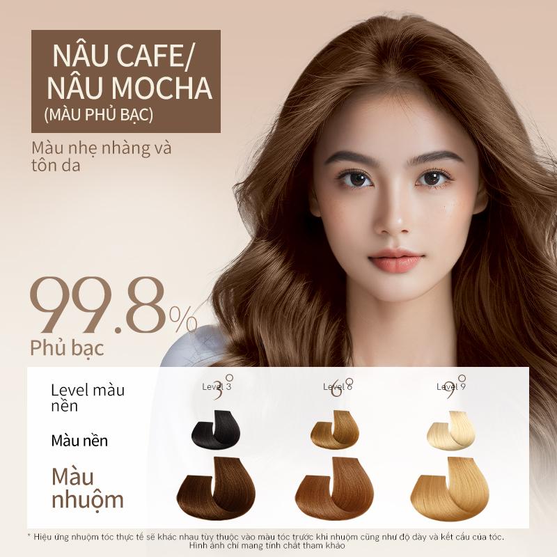 [GLAMEE] Kem Nhuộm Tóc Màu Nâu Cafe / Nâu Mocha PG005 - Không cần tẩy Tặng bộ 10 món nhuộm tóc, Lên màu chuẩn, Thành Phần Thực Vật An Toàn, Giàu Dưỡng Chất Cho Tóc, Dễ dàng tự nhuộm tại nhà