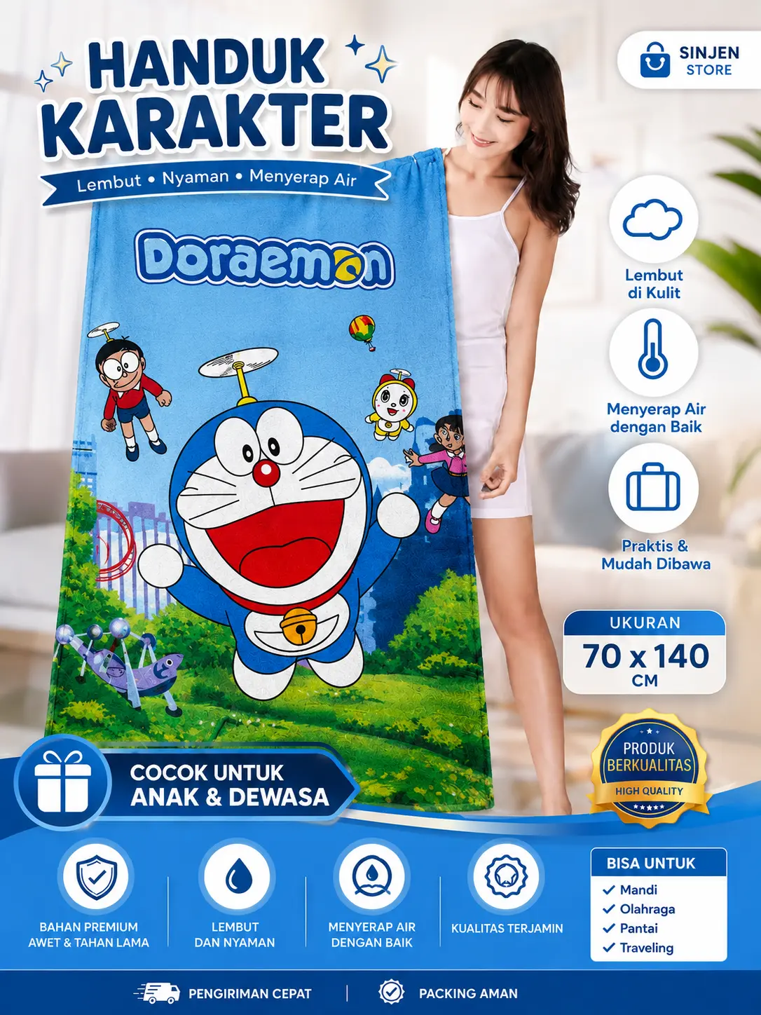 PROMO HANDUK MANDI ANAK MOTIF KARAKTER UK 70X140, SERAP  Air