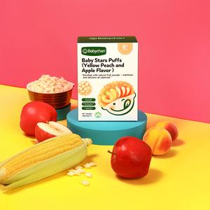 Babychan Stars Puffs Halal (Peach Kuning dan Apel Rasa) 36g Tanpa Gula Putih & Garam Sesuai 6 Bulan+