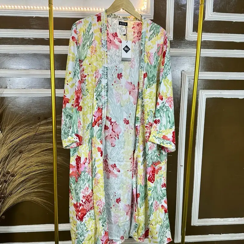 NEW PRODAK OUTER CANTIKK READY STOKKKK Twill Wanita Panjang Casual Rayon Atasan long cardigan dress Muslim Motif Kardigan Oversize Hitam Putih 4