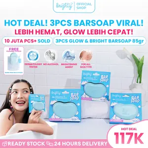 [READY STOCK PAKET CERAH 1 BULAN] 3 Pcs Brighty Glow & Bright BarSoap Sabun Mandi Pemutih badan sabun whitening soap