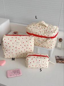 Set de Bolsa de maquillaje acolchada con patrón de corazones, / Bolsa de maquillaje portátil con cierre, Bolsa de almacenamiento ligera, Bolsa de aseo para viaje, Bolsa de maquillaje diaria