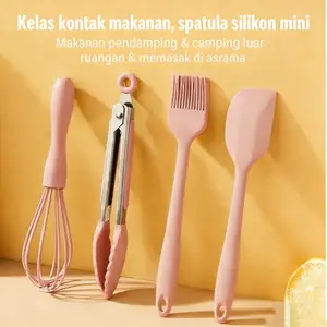 Rumah Ada Semua Set Alat Baking Silikon Premium Aman untuk Anak Bahan Makanan Grade A Spatula Whisk Penjepit Sutil Anti Lengket Tahan Panas 4in1 Kualitas Terbaik