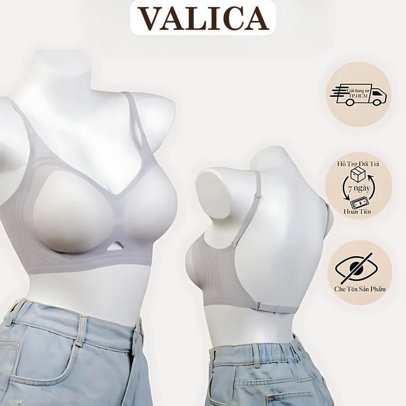 KOL-Bản Hở Lưng Mút Dày Women Nữ Áo Lót Bra Su Có Đệm Mút Nâng Ngực Mỏng Mịn Không Lộ Viền Không Gọng Hở Lưng Voi -VALICA A1107