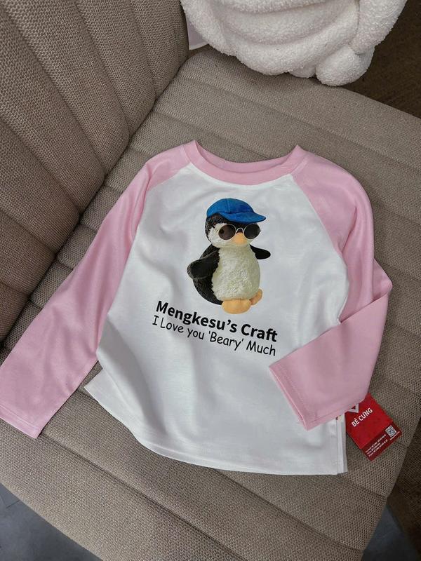 Áo Lẻ Thun Trắng Phối Tay Dài 2 Màu In Hình Xinh 20G Dành Cho Bé Gái