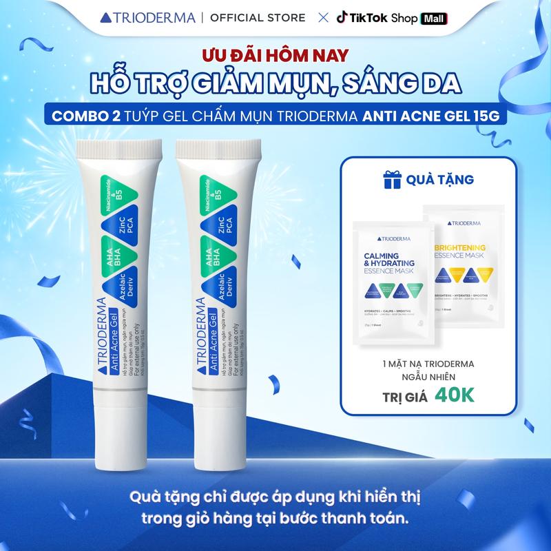 Combo 2 Tuýp Trioderma Anti Acne Gel 15g - Hỗ trợ cải thiện mụn mờ thâm mụn