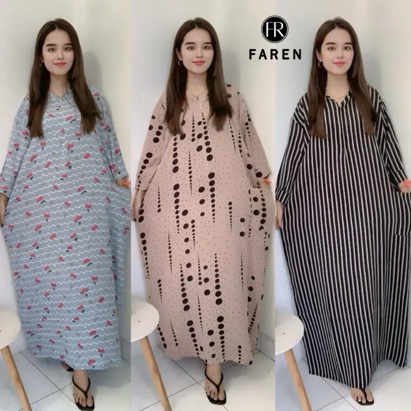 Daster Faren - Gamis Saku Jumbo lengan 3/4 polos dan motif gamis  rayon premium