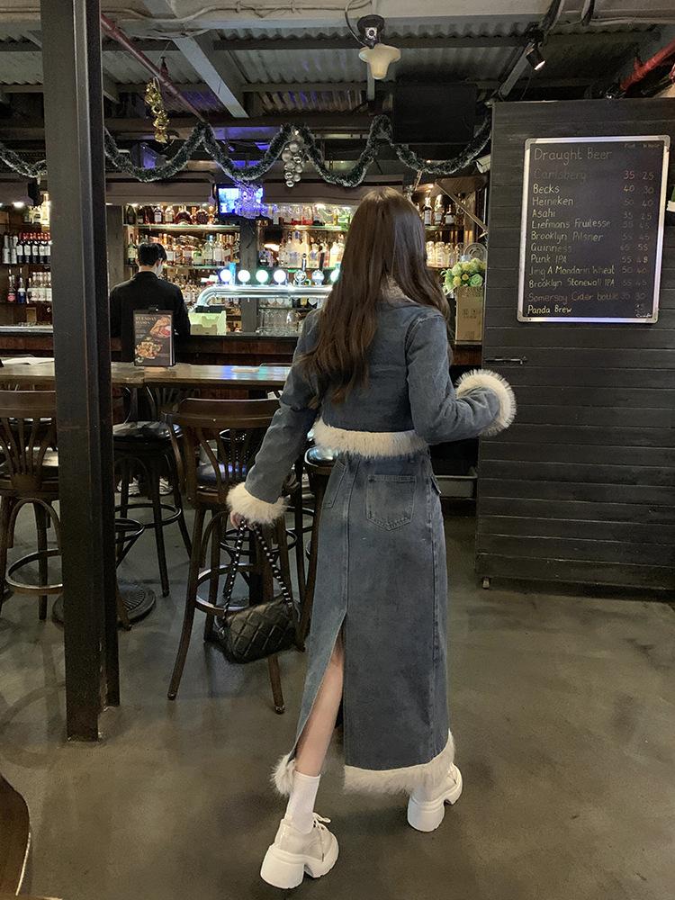 Product Introduction of Fujia Qianjin-Áo Khoác Denim Chần Bông Dày Lót Lông Cừu Cho Nữ, Váy Cạp Cao, Trang Phục Thời Trang Mới Mùa Đông 2023 40