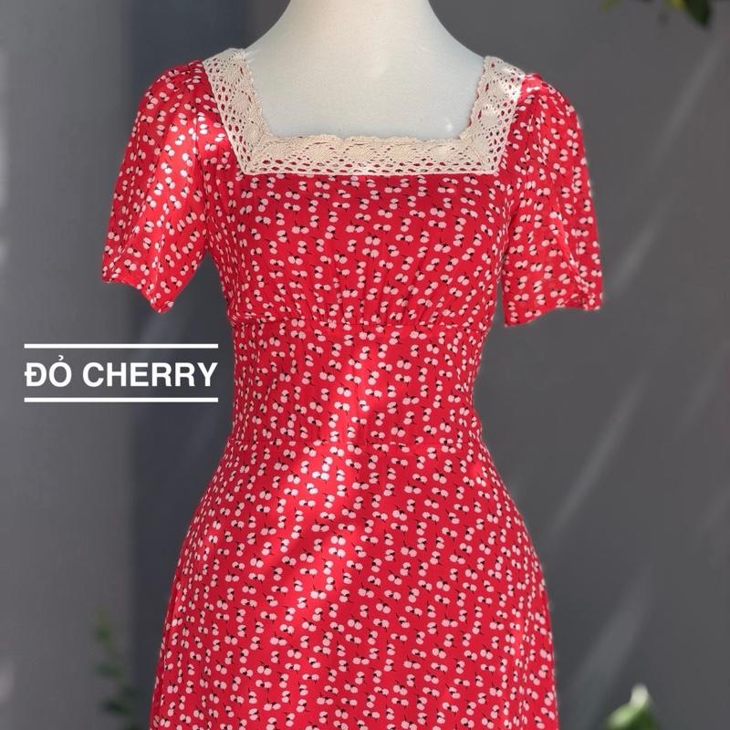  K230 - VÁY HOA CỔ VUÔNG VIÊN REN DÁNG DÀI 