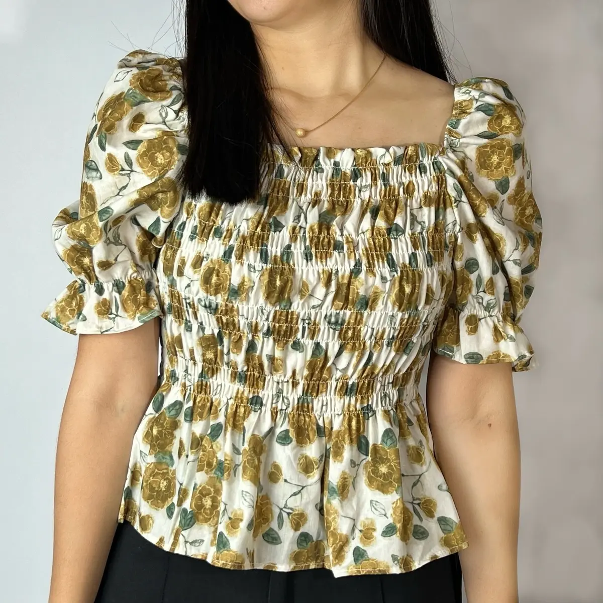 Atasan Wanita Crop Katun Motif Bunga Kate Top Baju Cewek Casual