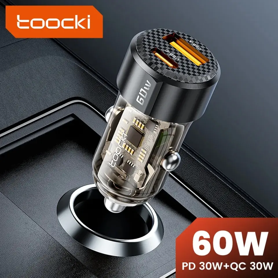 Toocki 60W Car Charger Quick Charge 3.0 PD Fast Charging Type C Car Phone Charger fot iPhone 15 14 13 12 Samsung S22 S23 Ultra