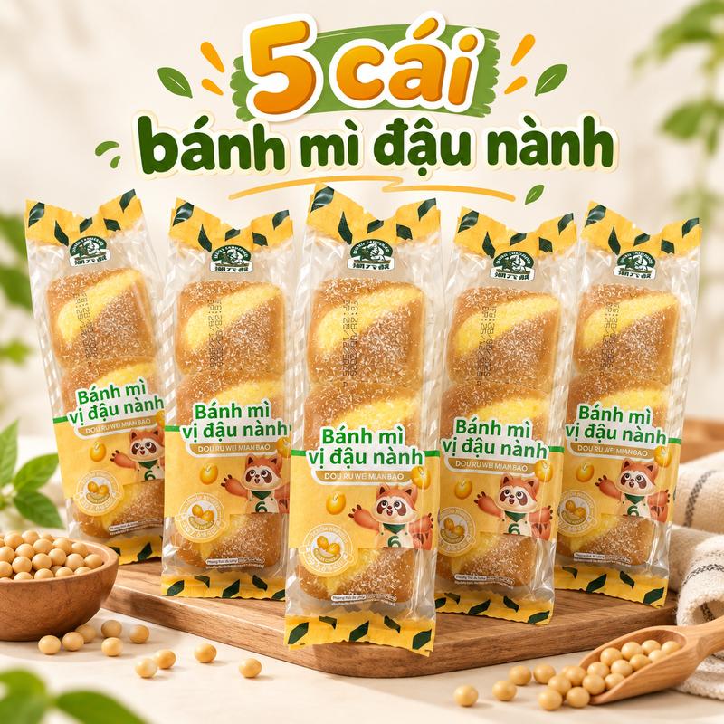 5 Cái Bánh Mì Vị Đậu Nành – Bánh Mềm Xốp Thơm Bùi, Vị Béo Nhẹ, Tiện Ăn Sáng Ăn Xế